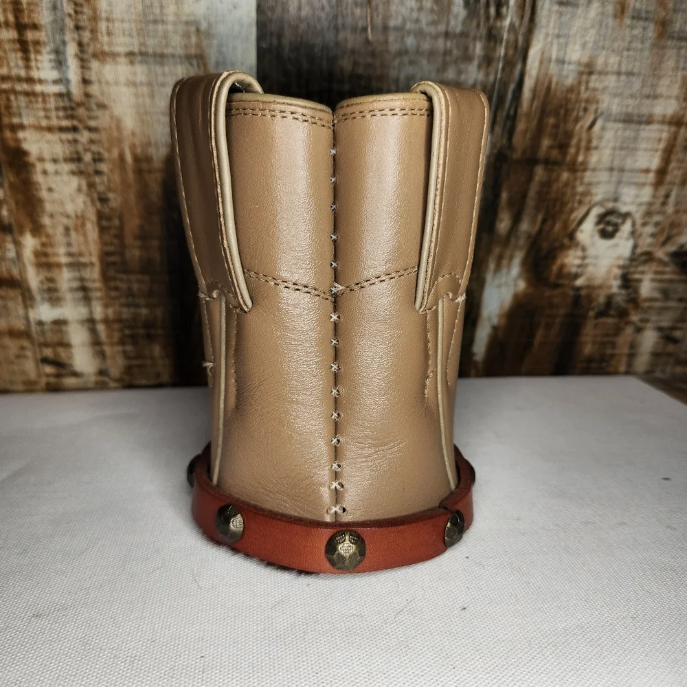 Vtg Leather Boot Cowhide Concho Western Beer Can Bottle Holder Koozie Set Pair - Picture 12 of 16